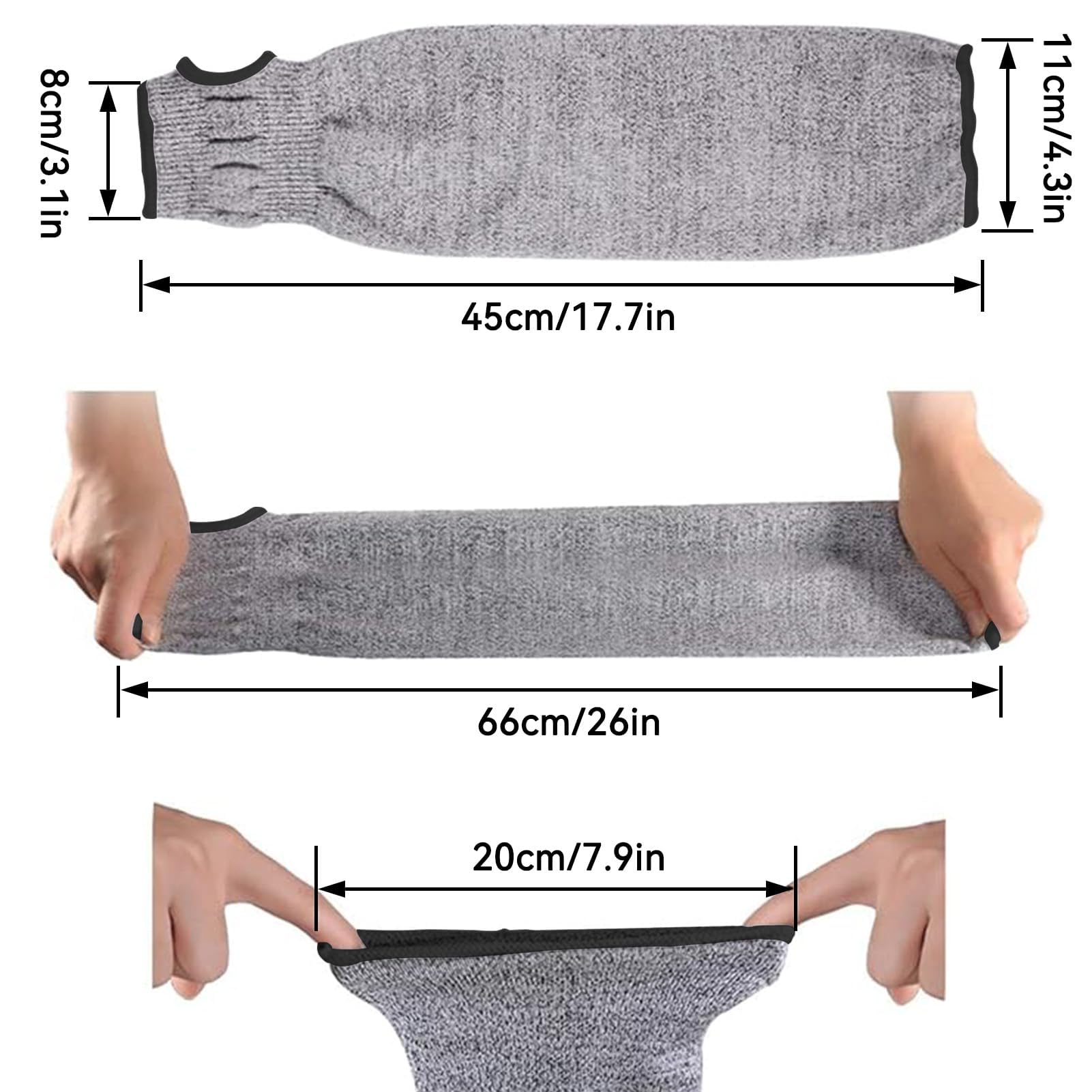 Manchons en tricot résistants aux coupures, 45cm/17,71 po manchons de protection pour le jardinage avec trou pour le pouce protège-bras résistant aux perforations pour les travaux à haut risque