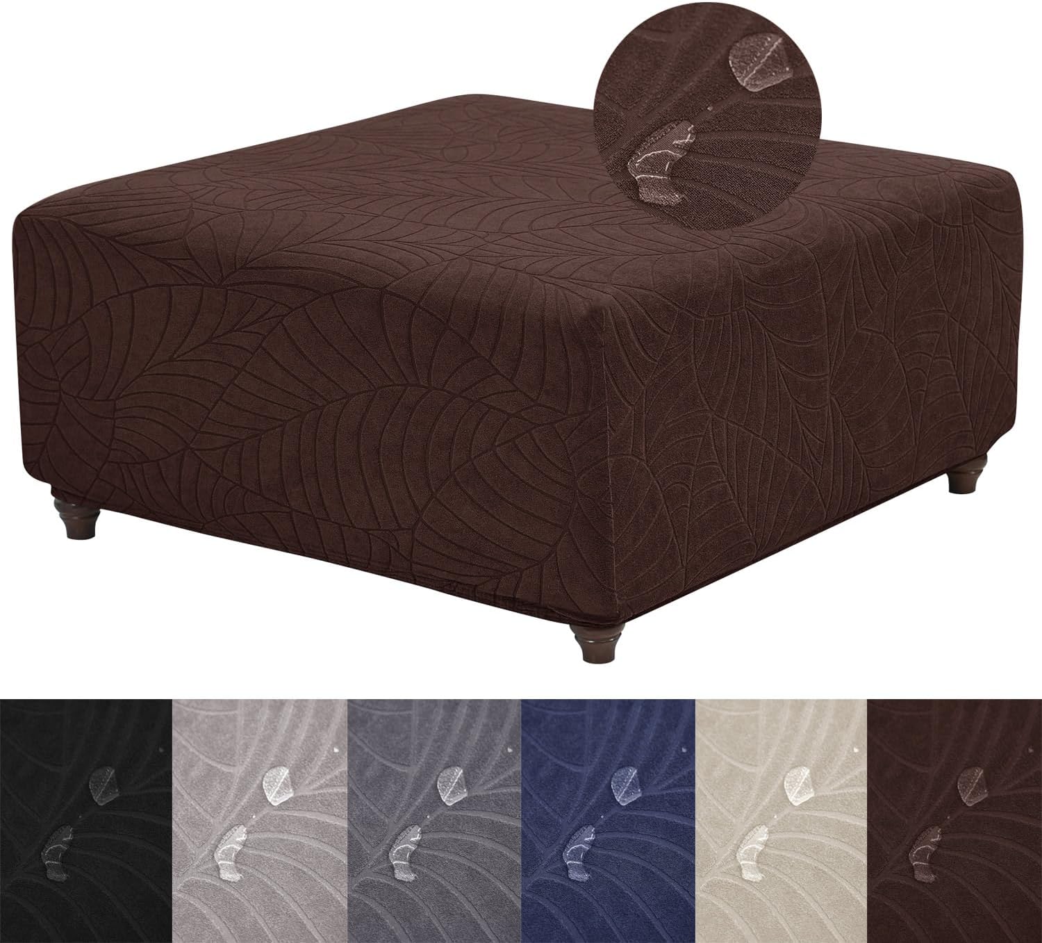 HFCNMY Ottoman Cover Square-Stretch Water Repellent Ottoman Cover -Thick Square Storage Foot Stool Covers with Elastic Bottom Coffee X-Large X-Large Coffee