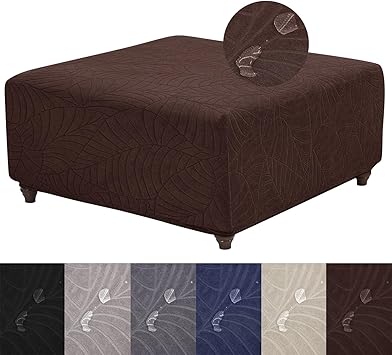 HFCNMY Ottoman Cover Square-Stretch Water Repellent Ottoman Cover -Thick Square Storage Foot Stool Covers with Elastic Bottom Coffee X-Large