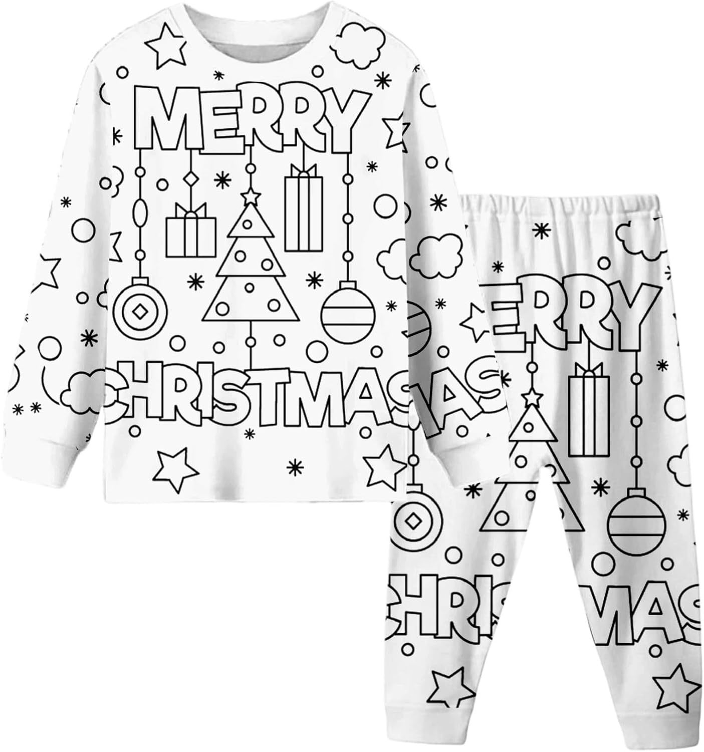 Colorable Pants Set for Kids DIY Christmas Outfit 2 Piece Boy Girl Coloring Preppy Clothes with Hand Painted 2-10 Years