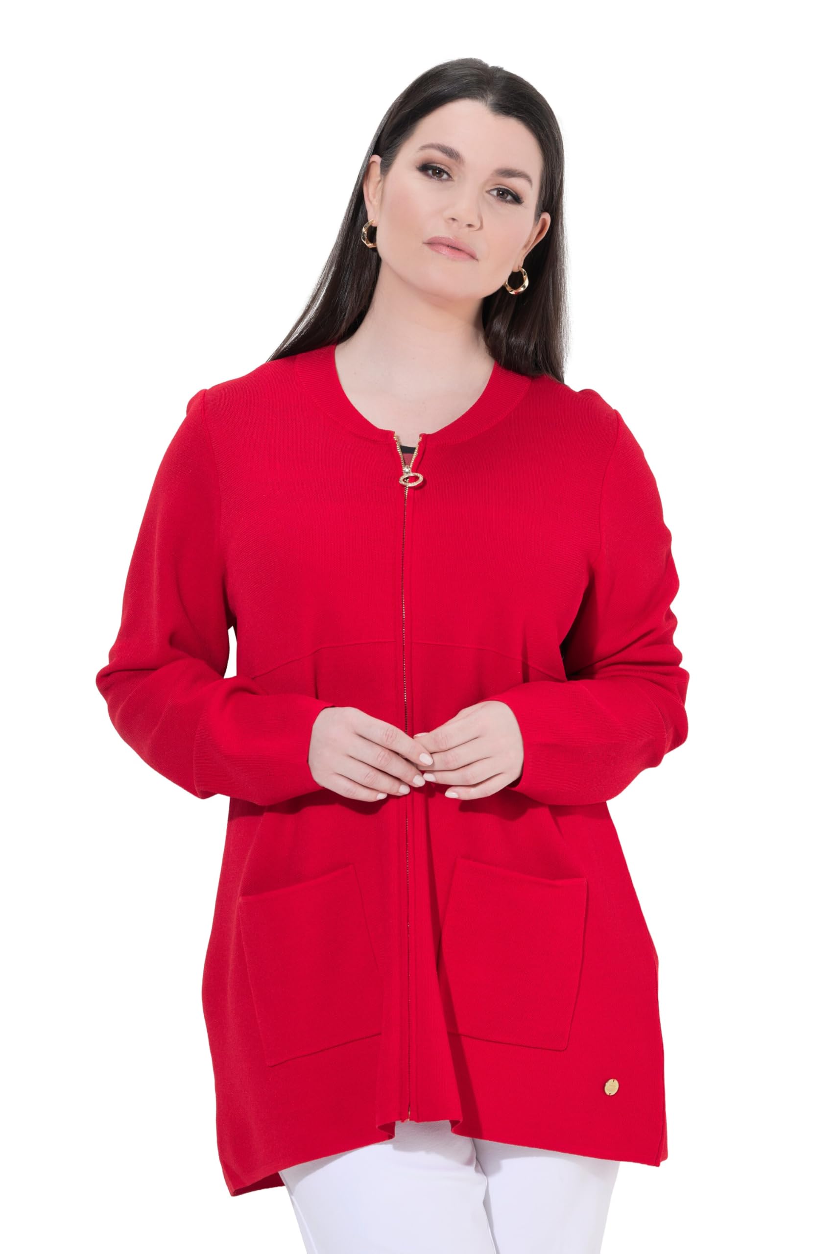 Ulla Popken Damen große Größen Übergrößen Plus Size Strickjacke, Waffelstruktur, Collegekragen, Langarm 847967