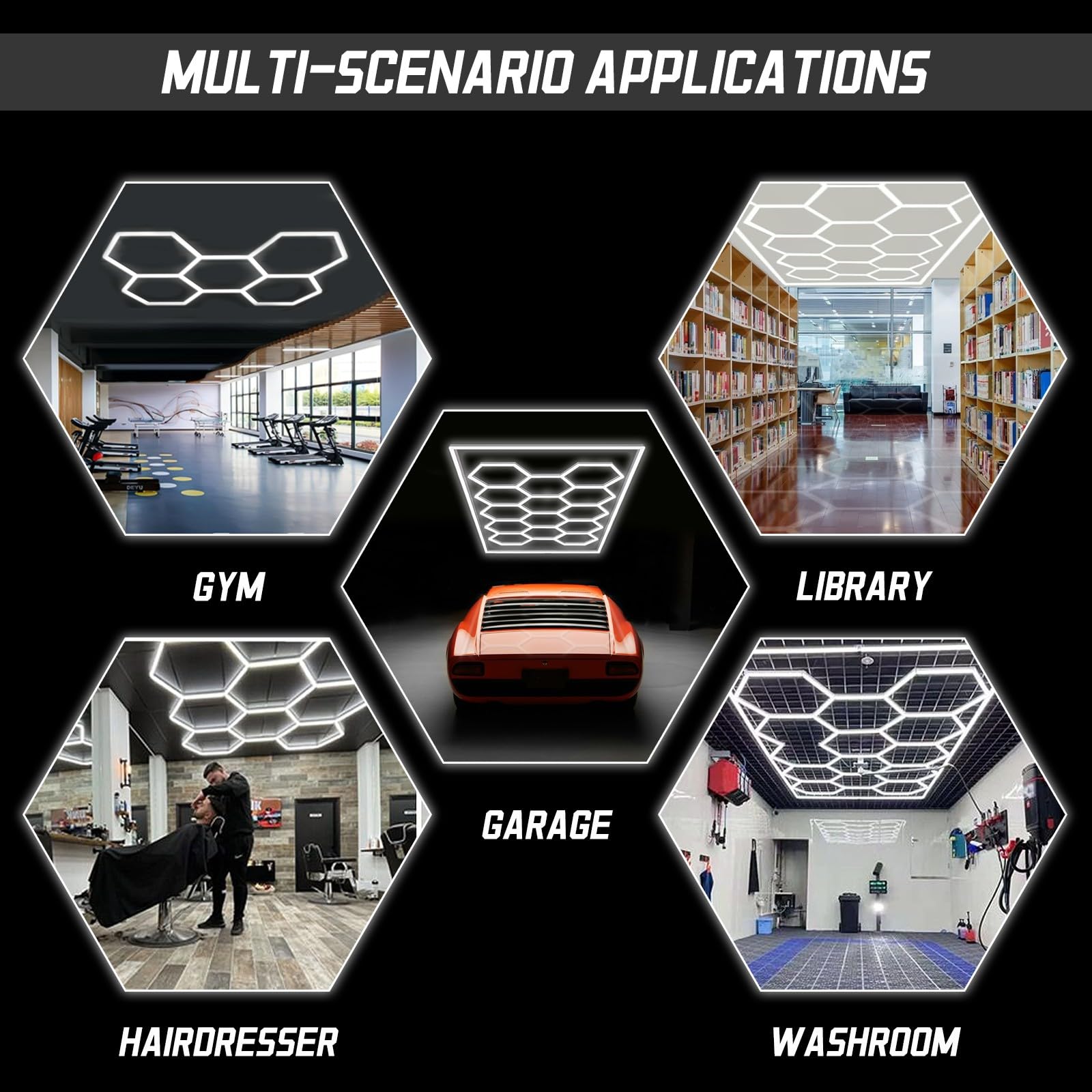 Lampes LED Hexagonales pour Garage 6500K Blanc Lumière du Jour – Éclairage Ultra Lumineux Reliable, Idéale pour Rénovation de Garage, Entrepôt & Gym 11 Hex