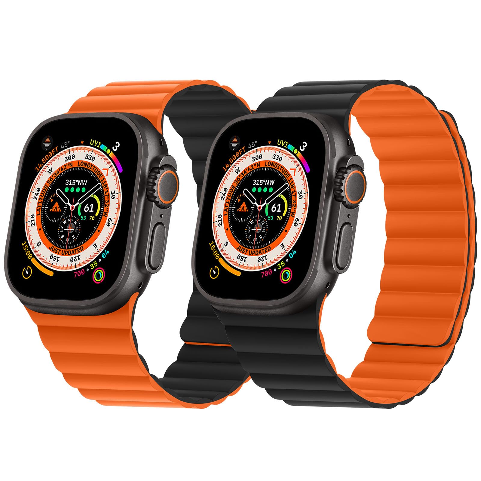 HITZEE Double Sided Reversible Magnetic Band Compatible with Apple Watch Band 49/46(S10)/45/44/42, Soft Silicone Magnetic Band for iWatch Ultra 3/2/1