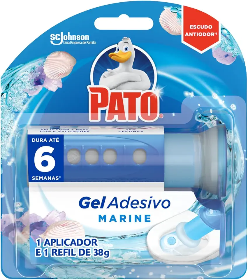 Pato Desodorizador Sanitário Gel Adesivo Marine, Limpeza Banheiro, Com Aplicador, 6 Discos