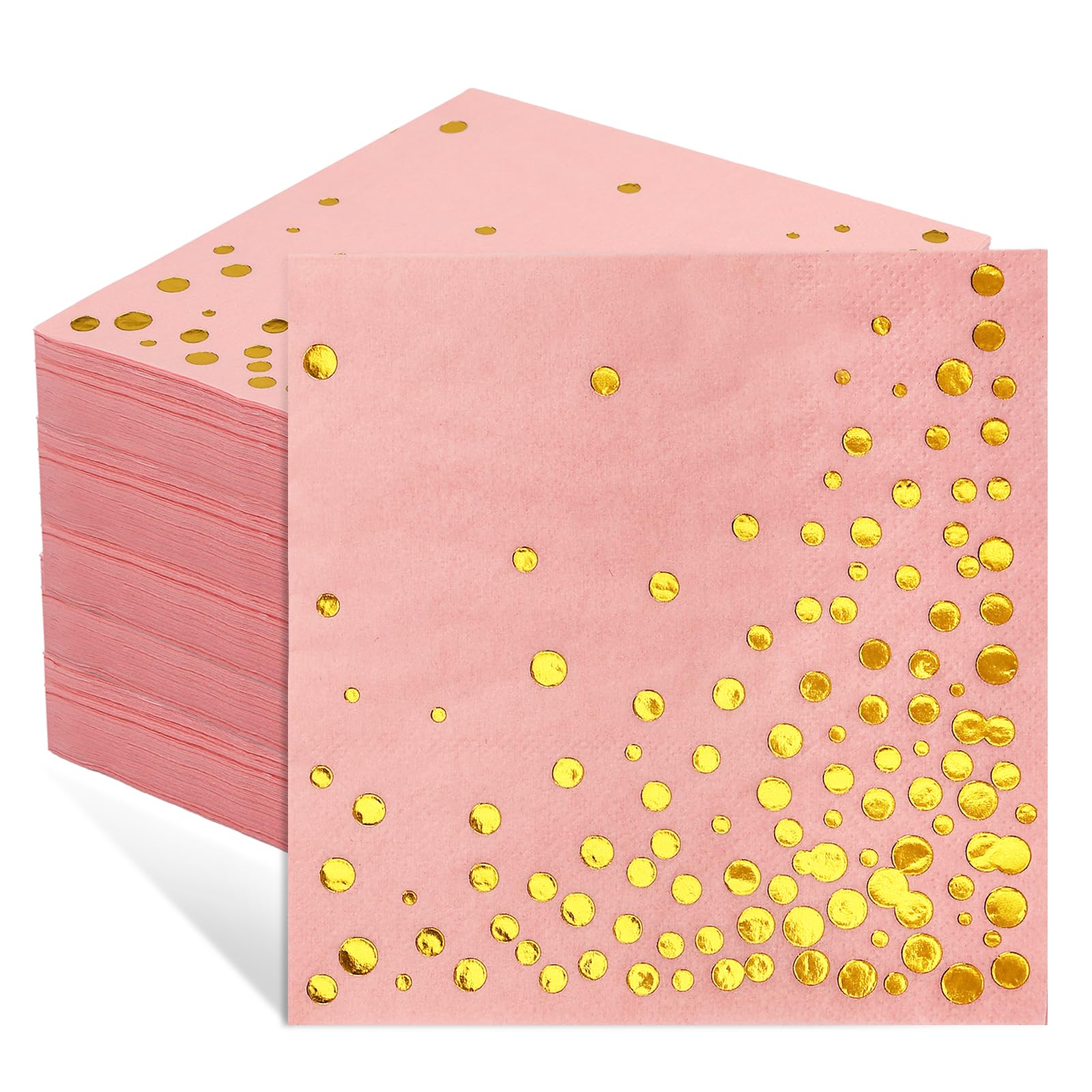 Photo 1 of 100 Pcs Gold Cocktail Napkins, 3-Ply Party Paper Napkins, 5 x 5 Inches Bar Napkin Disaposable for Weddings, Birthdays, Baby Showers, Anniversaries, and Cocktail Parties (Pink)