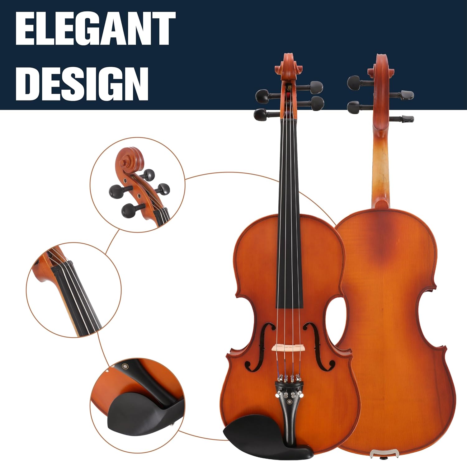 Cecilio Solid Wood Viola 16.5 Inch Viola Full Size, Professional Handcrafted Acoustic Viola with Ebony Fittings, Antique Satin Finish