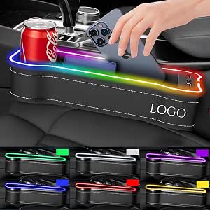 Car Leather Cup Holder Gap Bag, Custom Seat Gap Storage Box With Logo/Text, Adjustable Car Seat Storage Box, Leather Car Seat Gap Organizer, For Glasses Phones Keys And Cards (Driver Side,Black