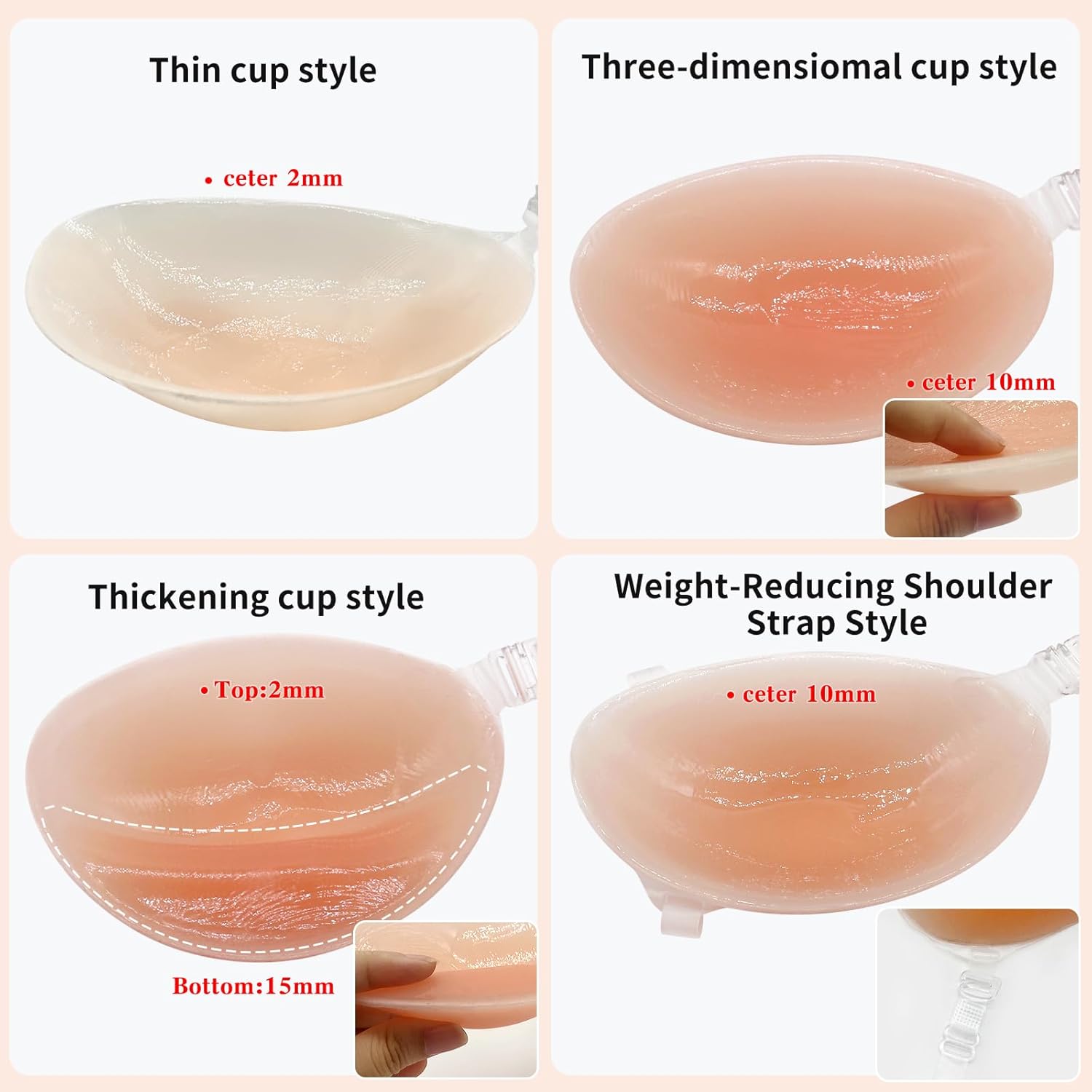 Adhesive Bra for Women Sticky Silicone Invisible Push up Bra,4 Pairs Adhesive Bras & 4 Pairs Nipple Covers - Image 3