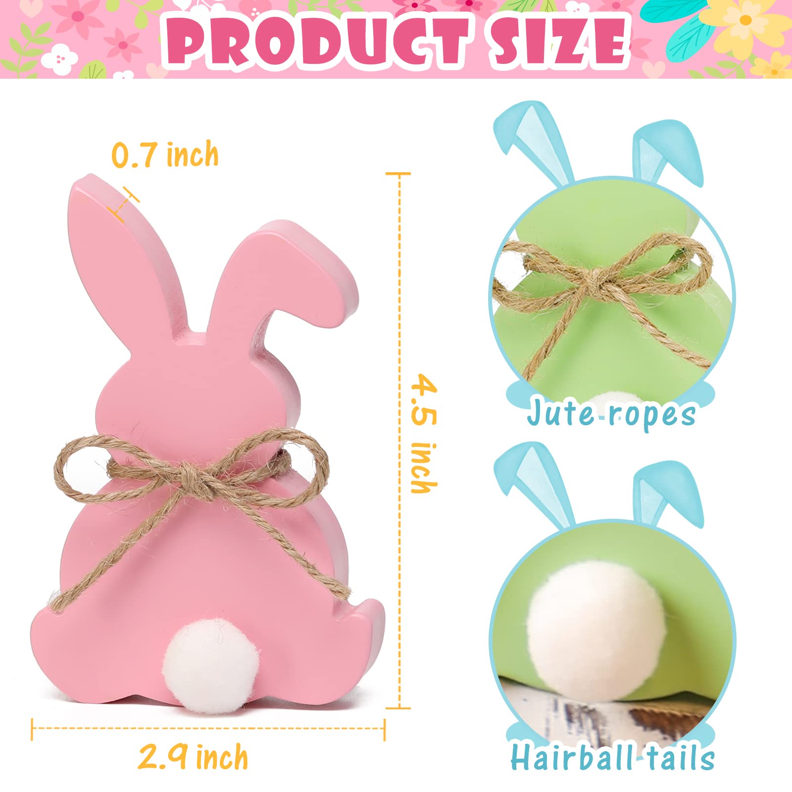 5 letreros de madera de conejo de Pascua para decoración de mesa de Pascua con forma de conejo