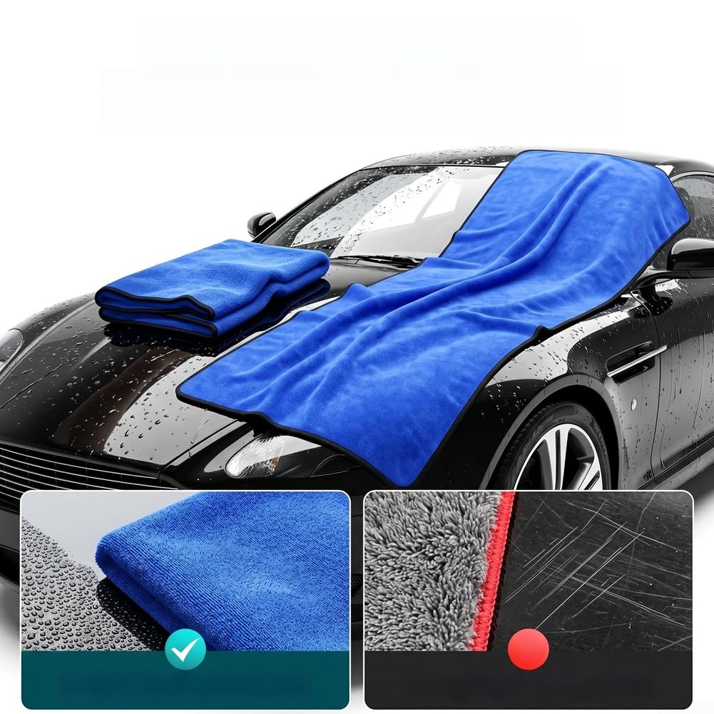 2Er Set Mikrofasertücher Auto 60X180 Cm, Hochsaugend Für Lack & Fenster, Beidseitig Reinigend, Blau+lila