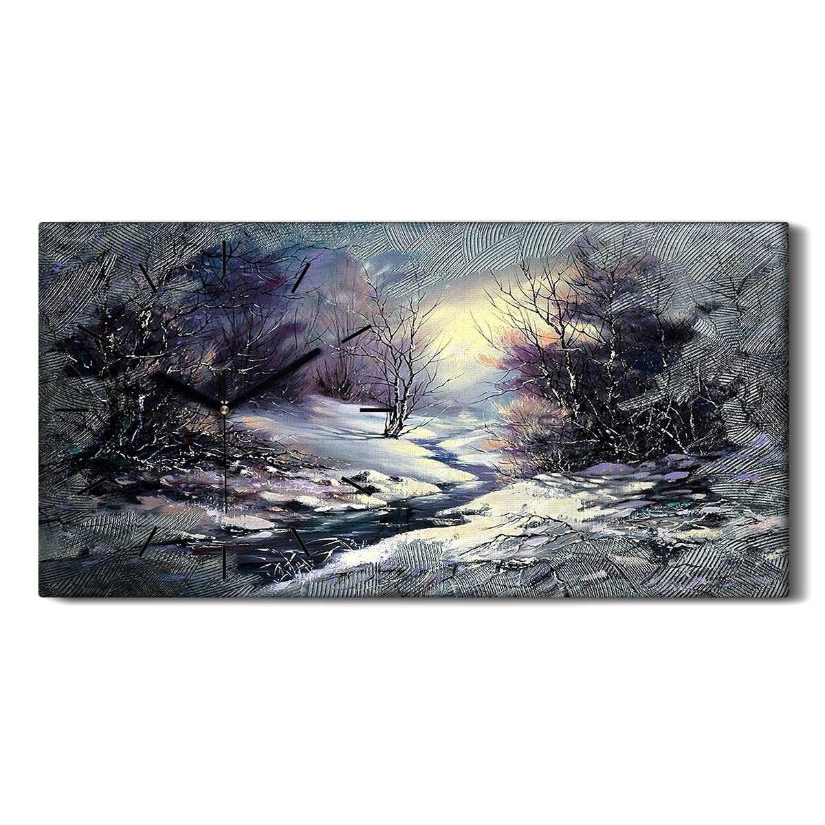 Horloge salon grand format paysage hivernal et forêt enneigée