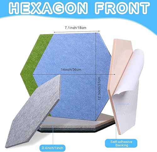 Miniatura 2 de Sasylvia 12 piezas de tablero de corcho hexagonal de fieltro grande de 14 pulgadas, azulejos de fieltro autoadhesivos de fieltro, tablón de