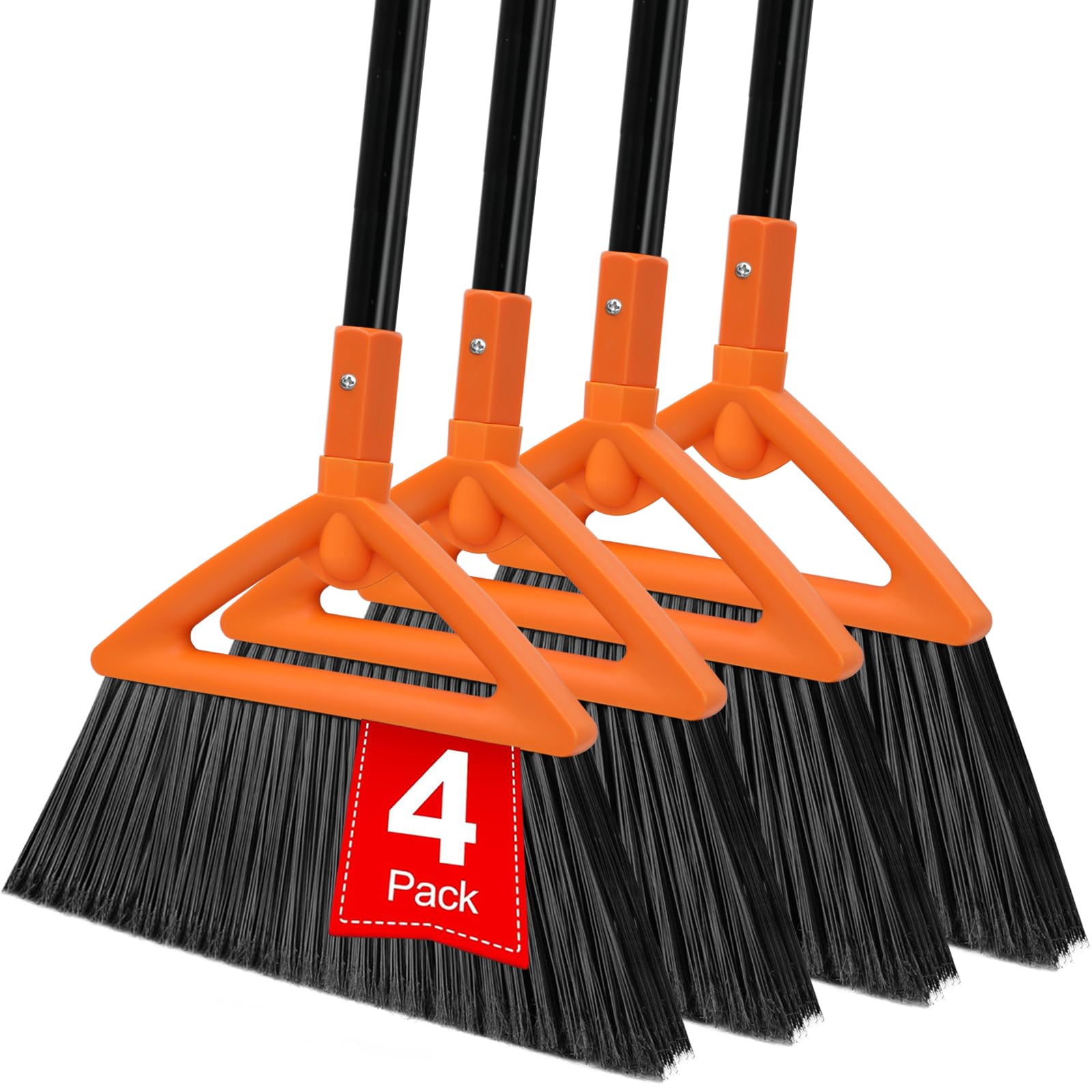 Heavy Duty Broom, Brooms for Sweeeping Indoor, Angle Broom with Long Pole, Outdoor Broom for Courtyard Garages Slidewalk, Indoor Broom for Kitchen Lobby Canteen Black (4 Orange)