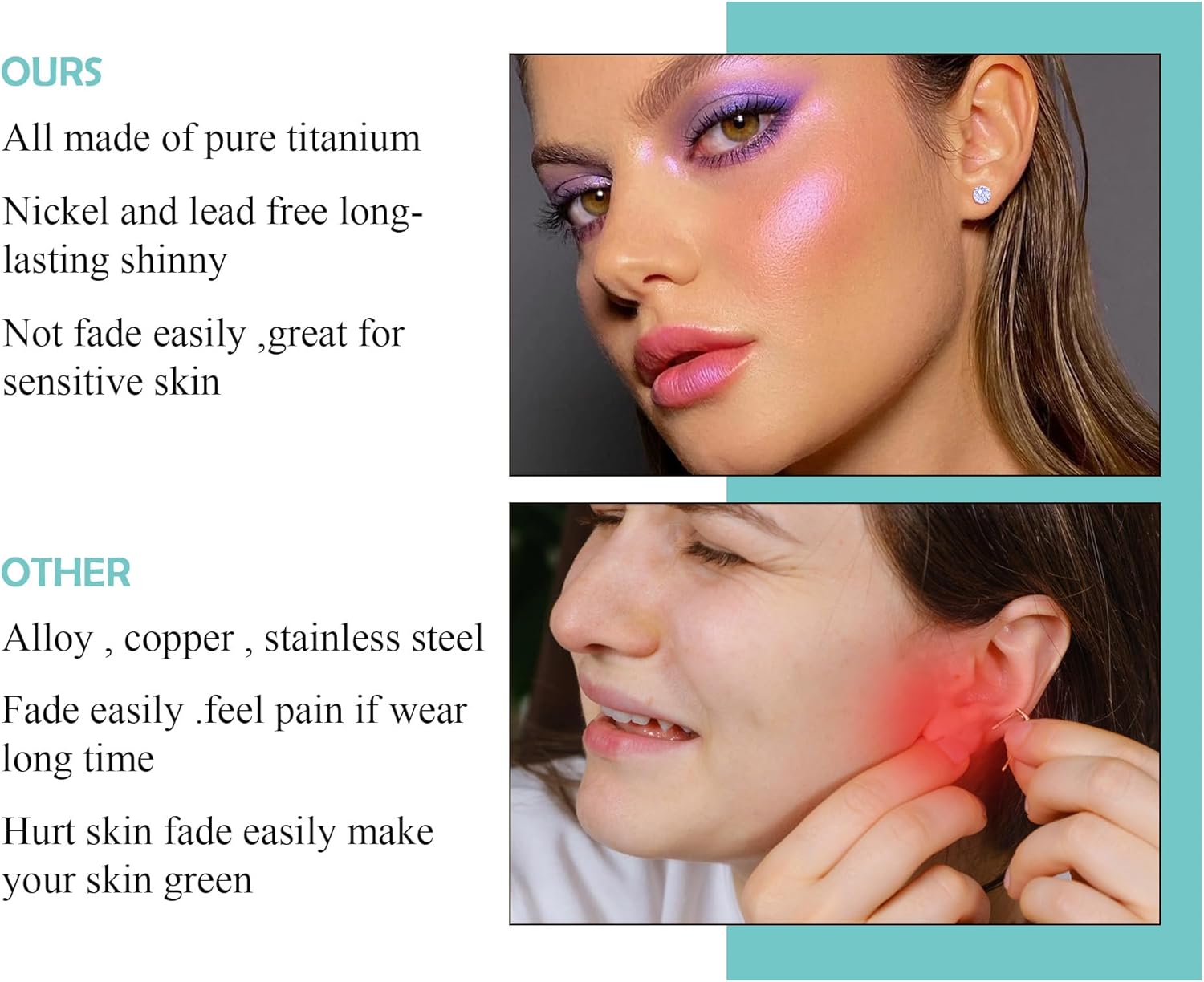 BLISI Hypoallergenic Implant Grade Titanium Silver Stud Earrings - F136/G23 Titanium 6mm Brilliant Cut Cubic Zirconia (CZ) Sparkling Fireworks Design, Sensitive Ears Safe Jewelry for Women & Men - Image 5