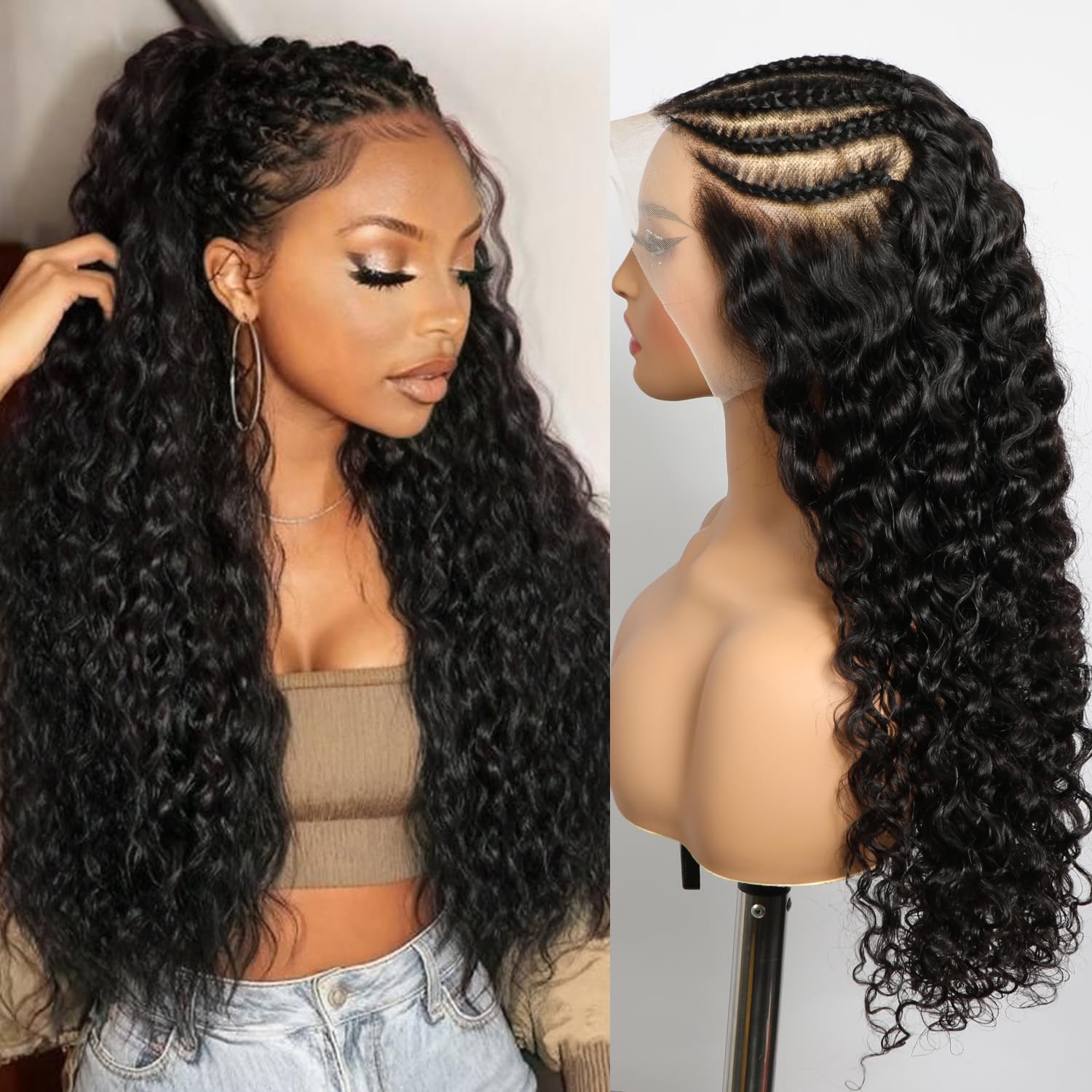 Amazon.com : Lemoda Pre Braided Water Wave Full 13x6 Lace Frontal