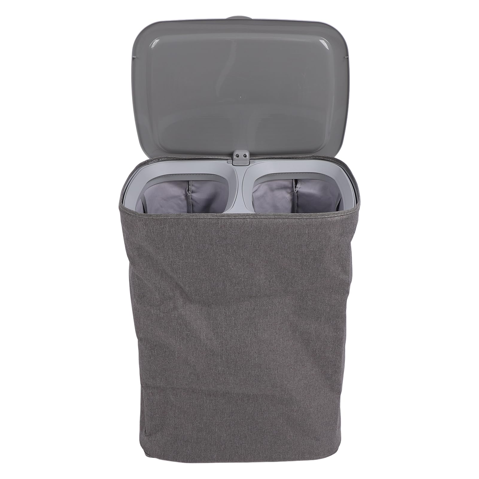 Cesto Portabiancheria Portatile in Tessuto, Doppio Scomparto, Organizer per Bagno, Camera da Letto, Ripostiglio, Bianco (S50L)