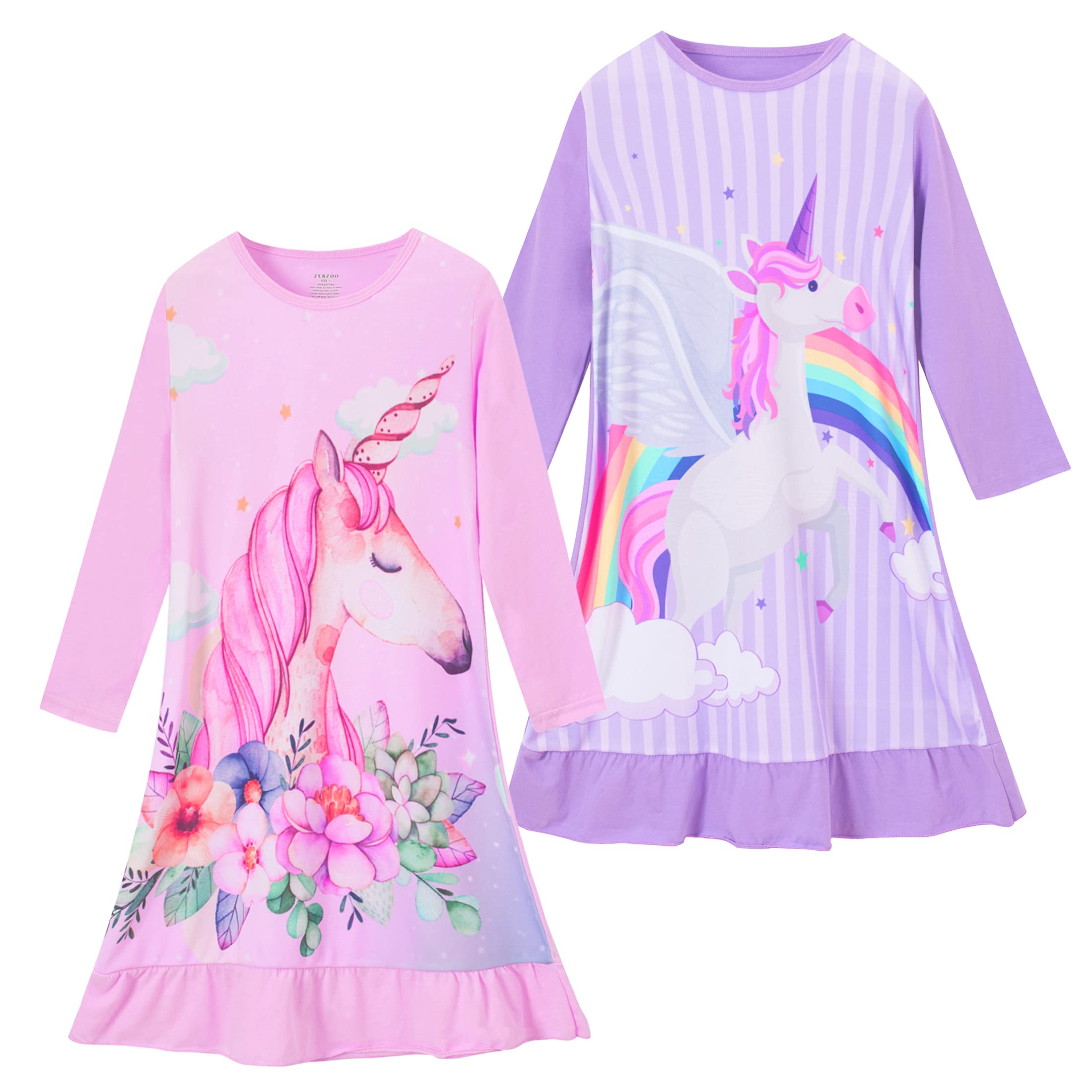Girls Nightgowns Long Sleeve Cotton Night Dress 2-9 Years,Pack of 2