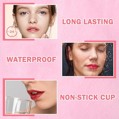 Miniatura 4 de XiongWei Kit de tinte de labios de 4 colores, mini lápiz labial líquido, brillo labial de terciopelo, multistick de larga duración e impermeable,