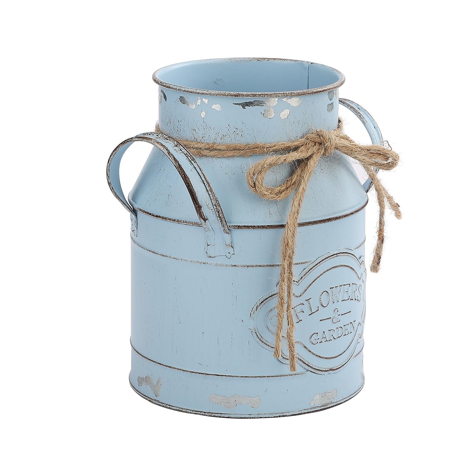 Pcscevcr Blue Metal Flower Pot, Vintage Farmhouse Metal Jug Planter, Retro Iron Bucket Flower Vase Flower Arrangement Container With Handle, For Home Table Decor(Blue)