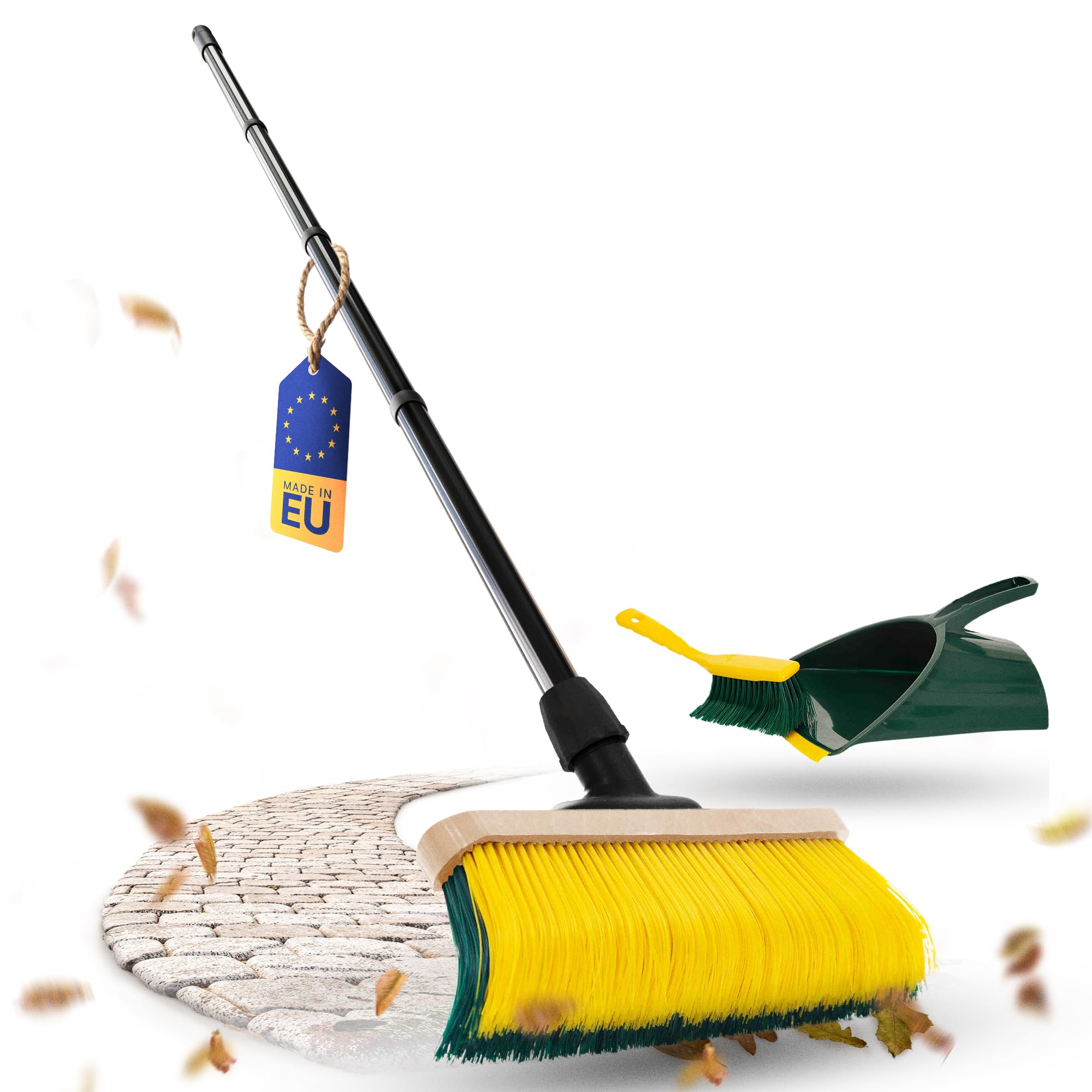 Novaliv Premium Krallenbesen mit Stiel 50cm inkl. Jumbo Kehrgarnitur, Spezialbesen gebogenen Borsten - Ideal als Gartenbesen, Kratzbesen, Kunstrasen Besen, Optimal für Camping, Straßenbesen Kehrbesen