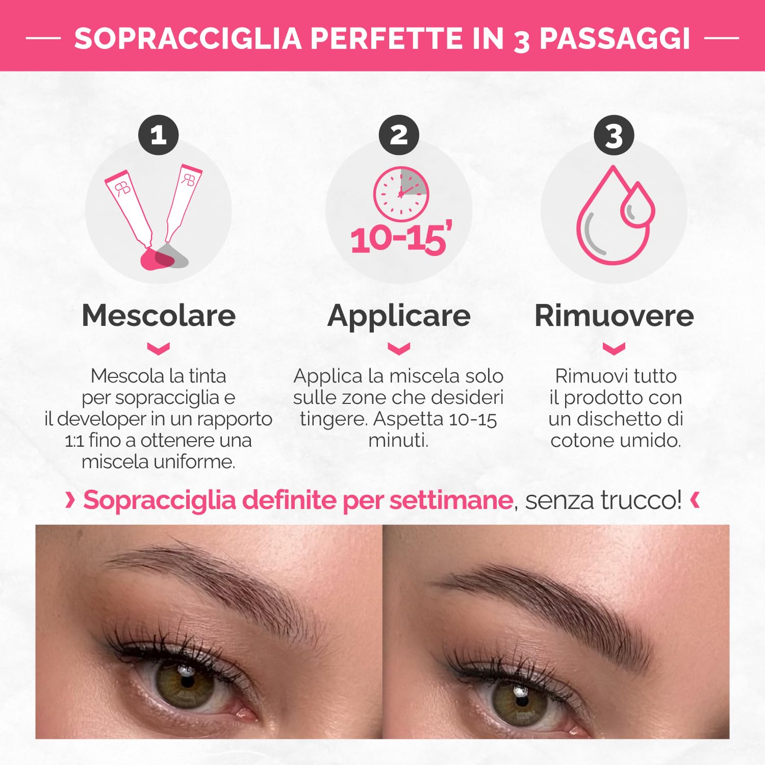 RENATA BEAUTY Kit Tinta Sopracciglia Semi-Permanente – Formula Delicata Senza PPD e Ammoniaca – Copre Peli Bianchi – Effetto Naturale Regolabile – Fino a 4 Settimane – 20 Applicazioni - Marrone