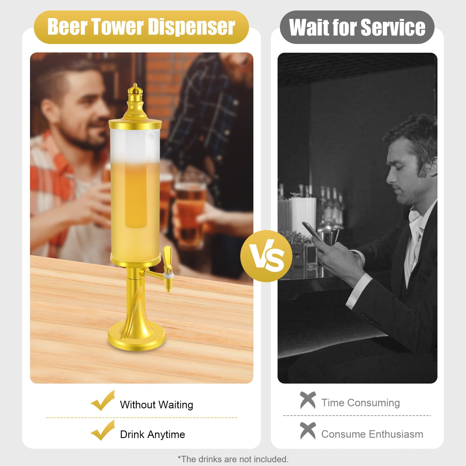 Distributeur de bière 3 l - Distributeur de boisson froide avec éclairage LED et colonne de glace - Pour bar et fête - Transparent et léger - 1,15 kg