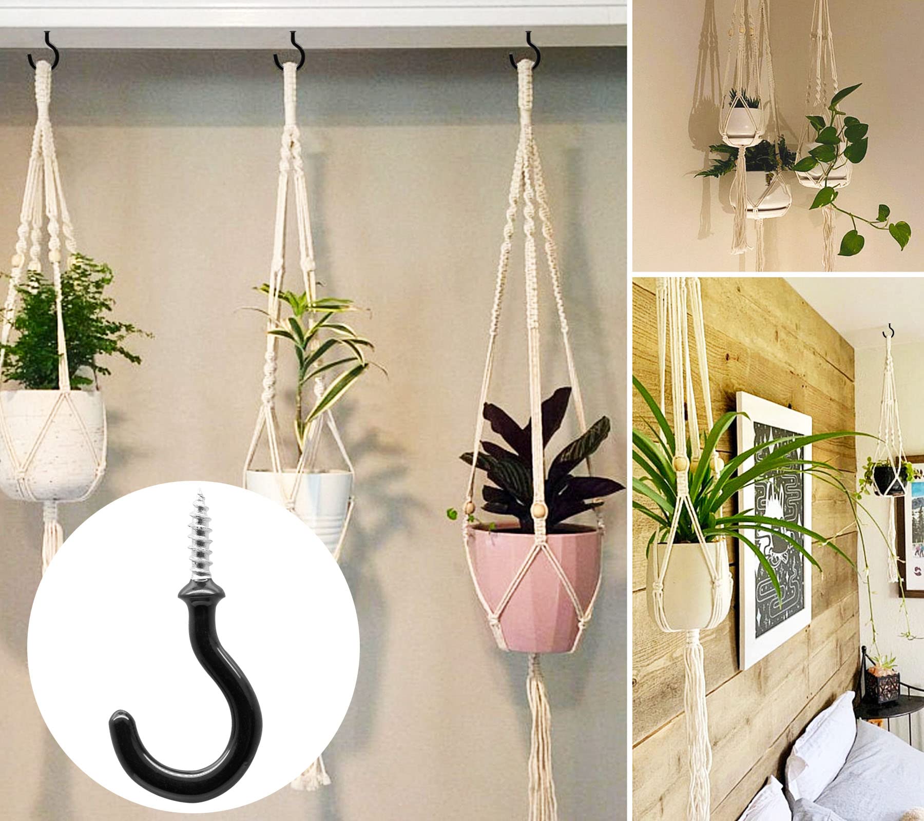 Biaungdo 60 ganci a vite per tazze da soffitto da 2,5 cm, ganci a vite autofilettanti neri