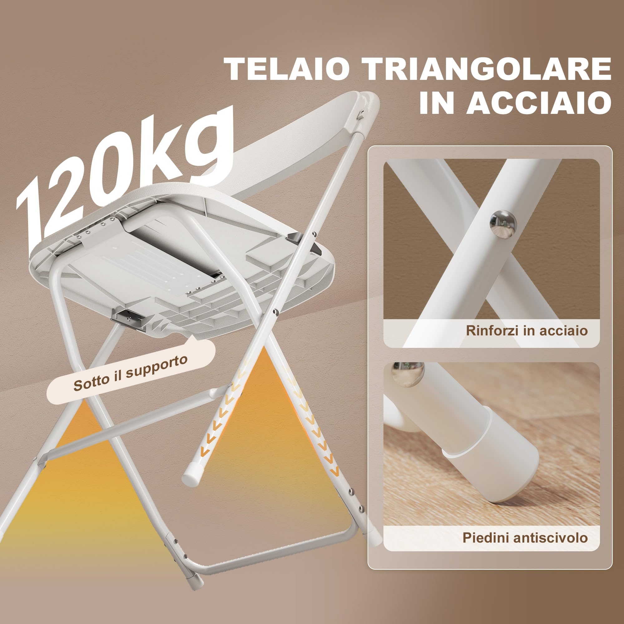 HOMCOM Set di 4 Sedie Pieghevoli in PP con Fori di Drenaggio, Sedie Richiudibili Salvaspazio Portatili in Acciaio, Sedia Pieghevole da Interno per Casa, Ufficio, Cucina, Eventi, 45x49x79.5 cm, Bianco