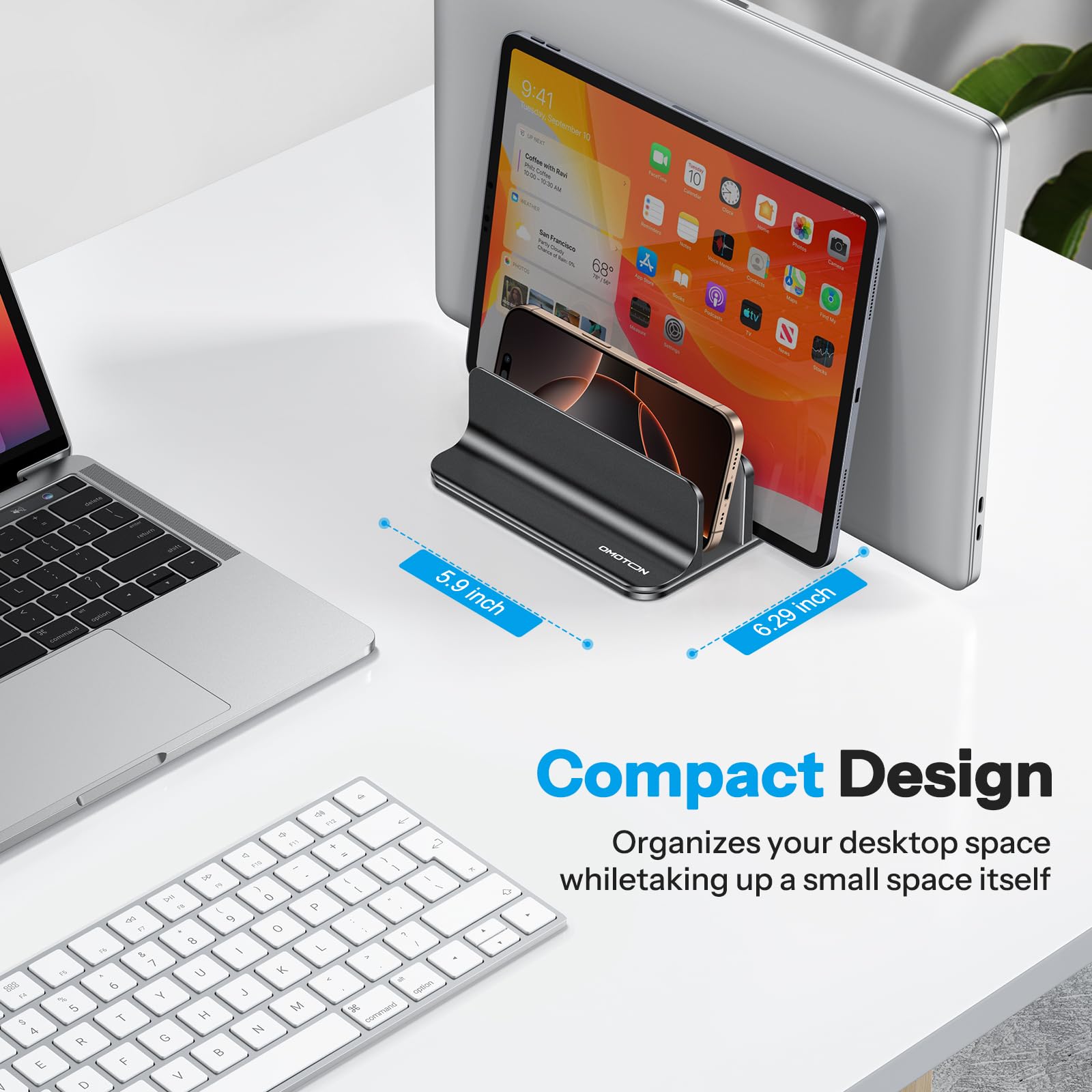 OMOTON Soporte vertical para laptop de 3 ranuras, soporte de aluminio de escritorio para MacBook con tamaño de base ajustable, se adapta a todos los MacBook, Surface, Chromebook y portátiles de juegos
