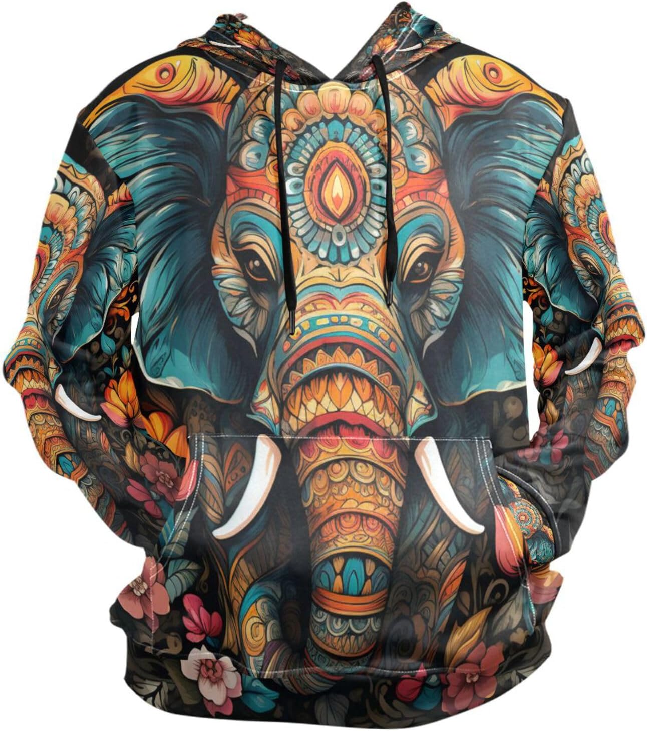 Cool Watercolor Art Elephant Hoodies 3D Print Athletic Hooded Sweatshirts for Athlete Men Boys(Health Fabric)