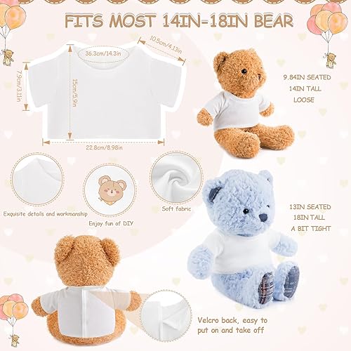 Miniatura 9 de Litherr S 48 piezas de ropa de oso de peluche a granel camisas de sublimación para animales de peluche en blanco, camisetas clásicas de oso con