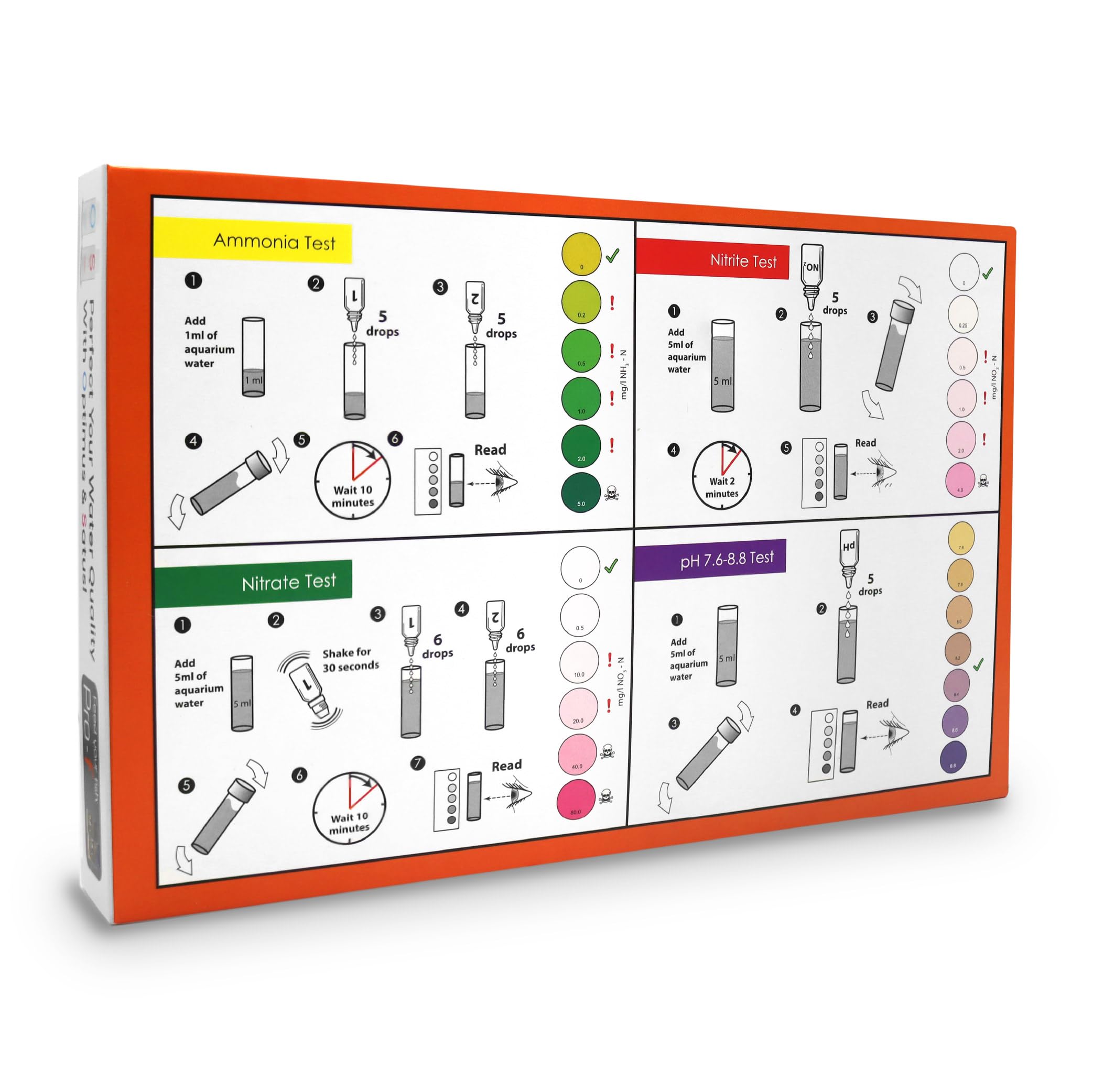 NT Labs Aquarium Lab Multi Test Kit – Test para Acuario Marino 4 en 1 (Amoníaco, Nitrito, Nitrato, pH) hasta 155 Test, Kit Líquido Alta Precisión