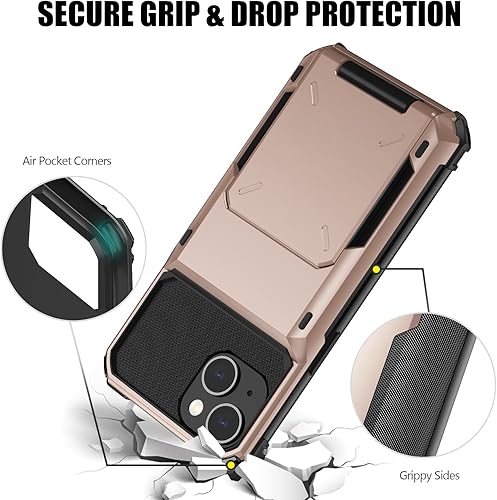 Miniatura 5 de Nvollnoe Funda para iPhone 13 con Portarjetas Almacena 5 Tarjetas Funda Cartera de Doble Capa Resistente a Prueba de Golpes con Ranura Oculta para