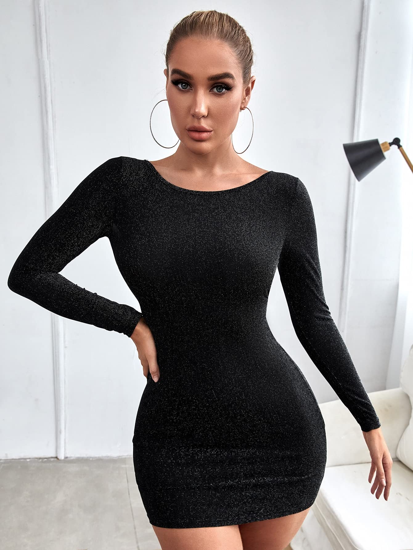 short tight black long sleeve dress Simply Amazing Long Bell Sleeve Mini Dress