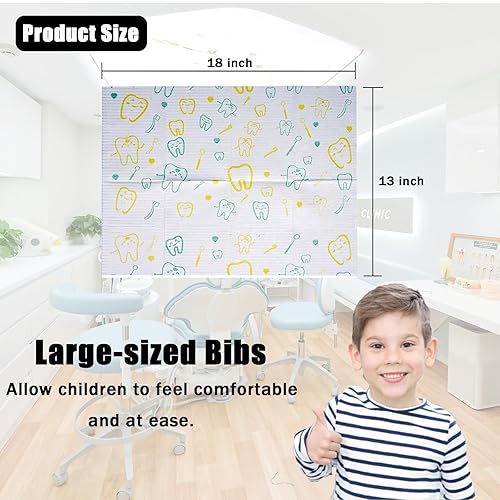 Miniatura 4 de Baberos dentales pediátricos, cubierta protectora bucal desechable para niños, suministros de cuidado dental, 18 pulgadas de largo x 13 pulgadas de