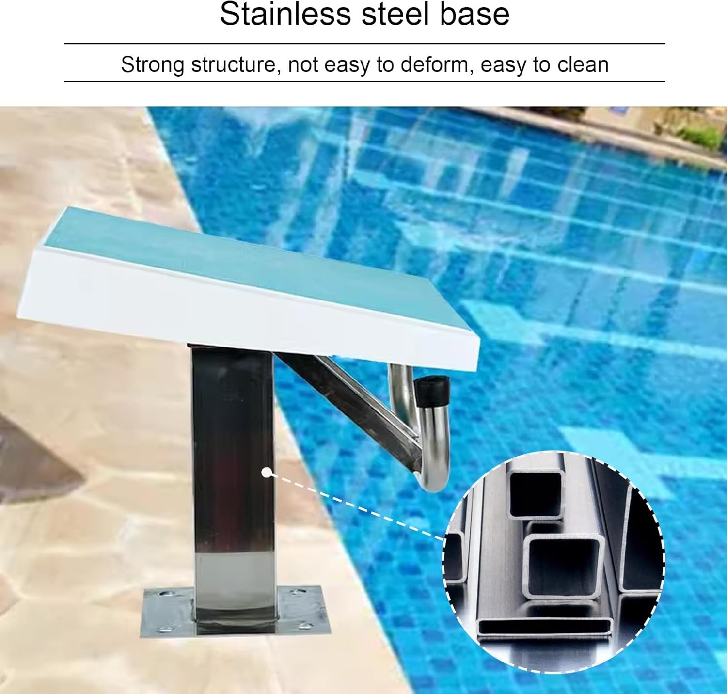 Pool Diving Board with Frosted Anti Slip Surface, Tilt Swimming Pool Diving Platform with Stainless Steel Base, Swimming Starting Blocks for Private Pools, Sports Venues