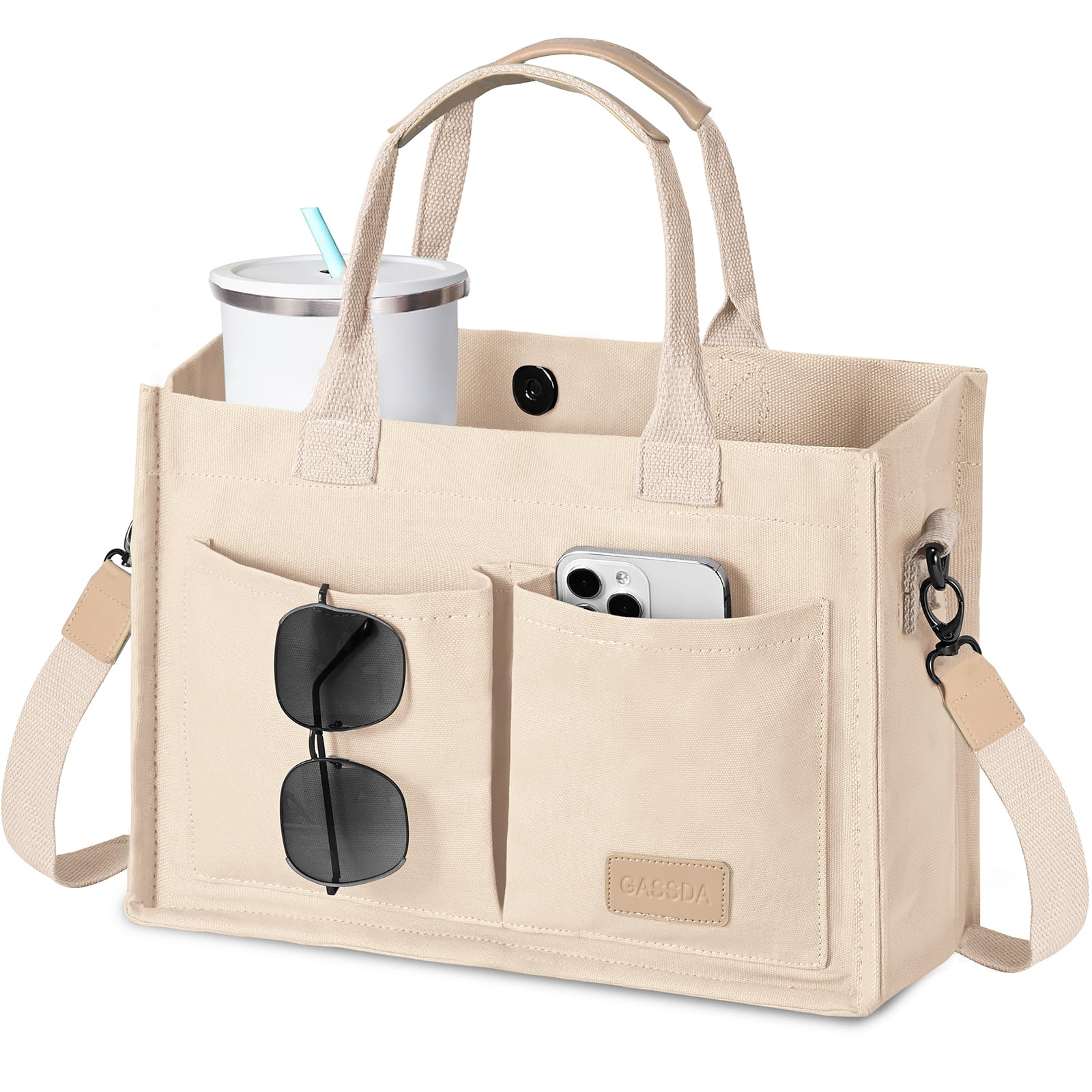 Canvas Tote Bag for Women Crossbody Work Purse with Pockets Top Handle Handbag Satchel Bags for Travel Nurse Teacher