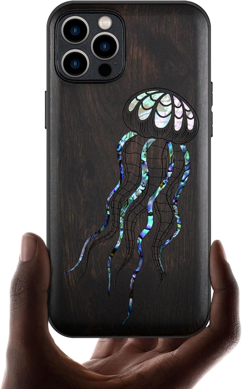 Carveit Designer Wooden Protective Case for iPhone 12 Pro Max Magnetic Cover [Wood Engraving & Shell Inlay] Compatible with 12 Pro Max MagSafe (Soaring Marlin-Rosy)