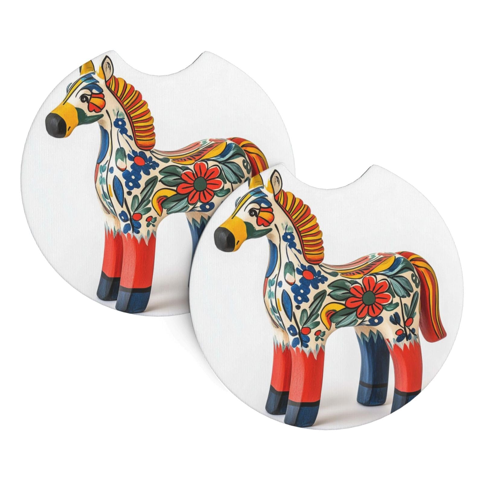 2 Pack Car Cup Holder Coasters 2.7 Inch Universal Anti-Slip Shockproof Car Cup Holder Insert Runner Swedish Dala Horse Folk Car Coasters Drink Coasters Cup Holder Coasters for Car Accessories
