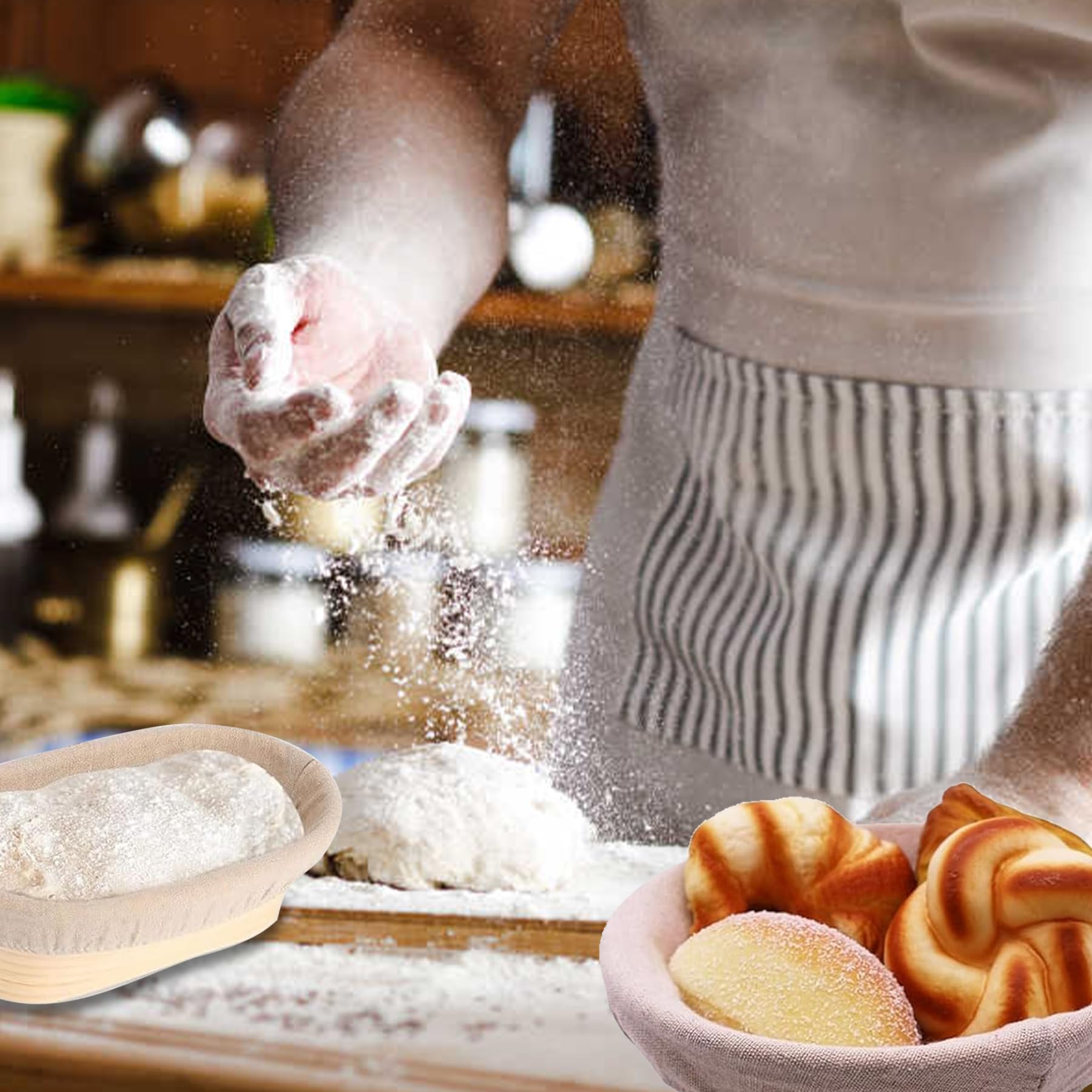 6 szt. Kosz na chleb wielokrotnego użytku do pieczenia chleba w proszku i lepkości pokrowiec na ciasto wysoka higroskopijność wiejska bagietka ciasto matka ciasto