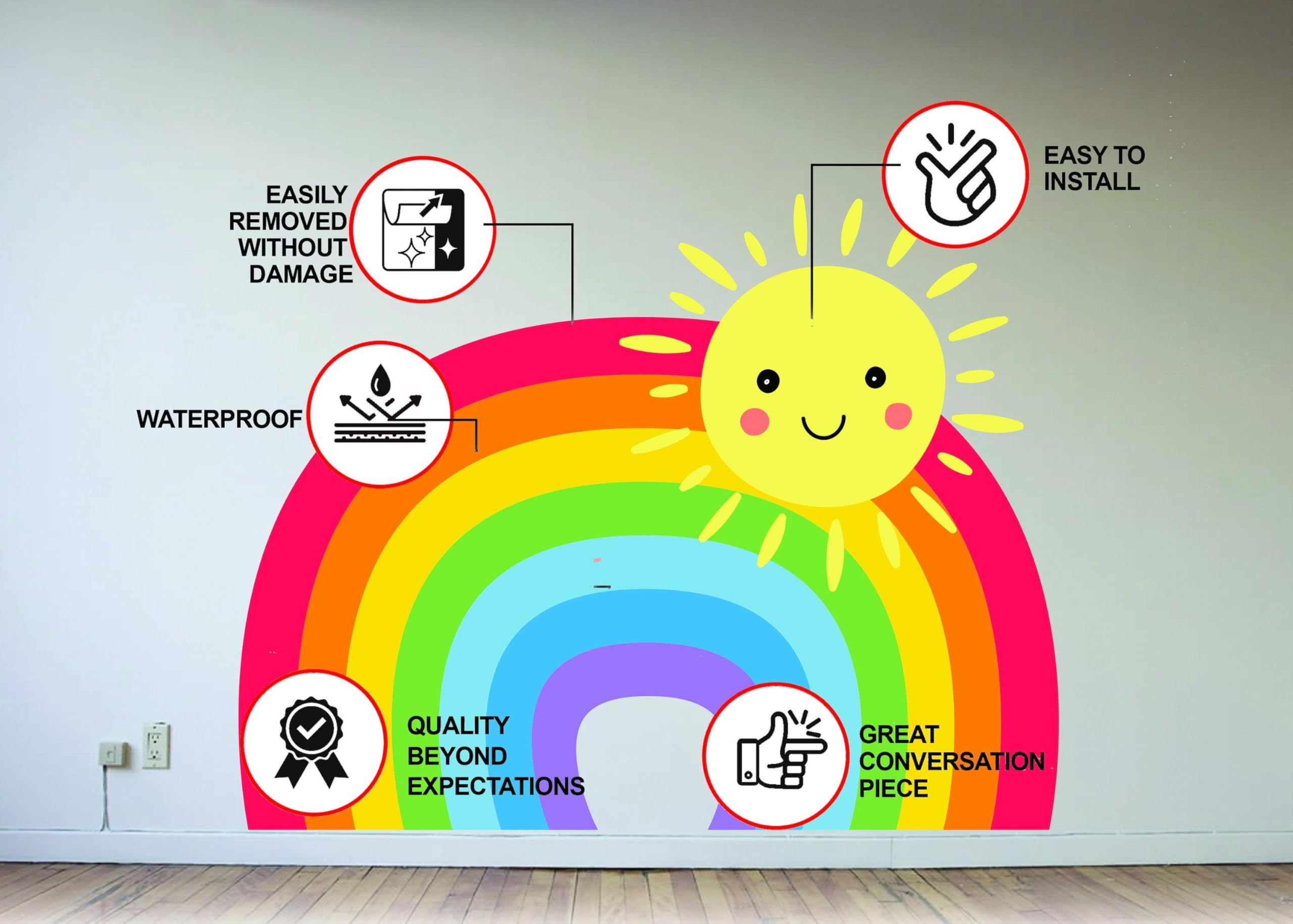 Adesivo da parete arcobaleno – Decorazione per cameretta dei bambini, decalcomania in vinile colorato, 55 x 37 cm