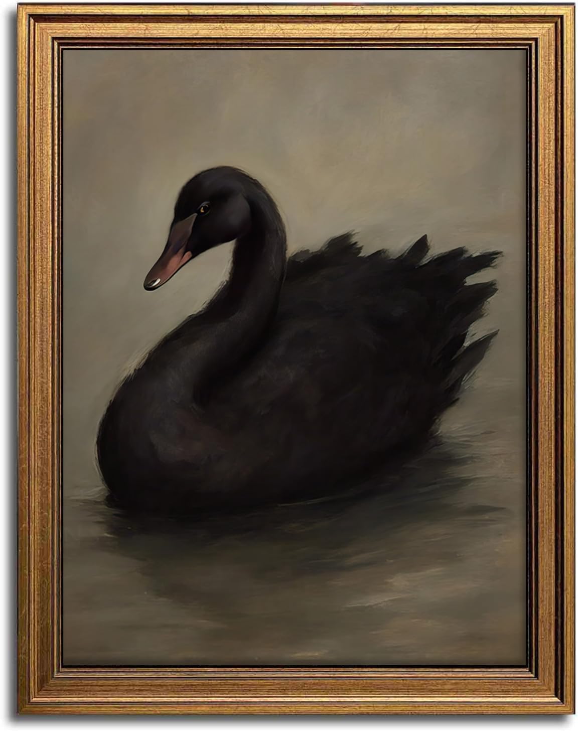 Aroutde Framed Swan Canvas Wall Art for Living Room, Vintage Gold Framed Black Swan Painting Wall Decor, Moody Animal Farmhouse Artwork Home Decor 16W''x 24L''