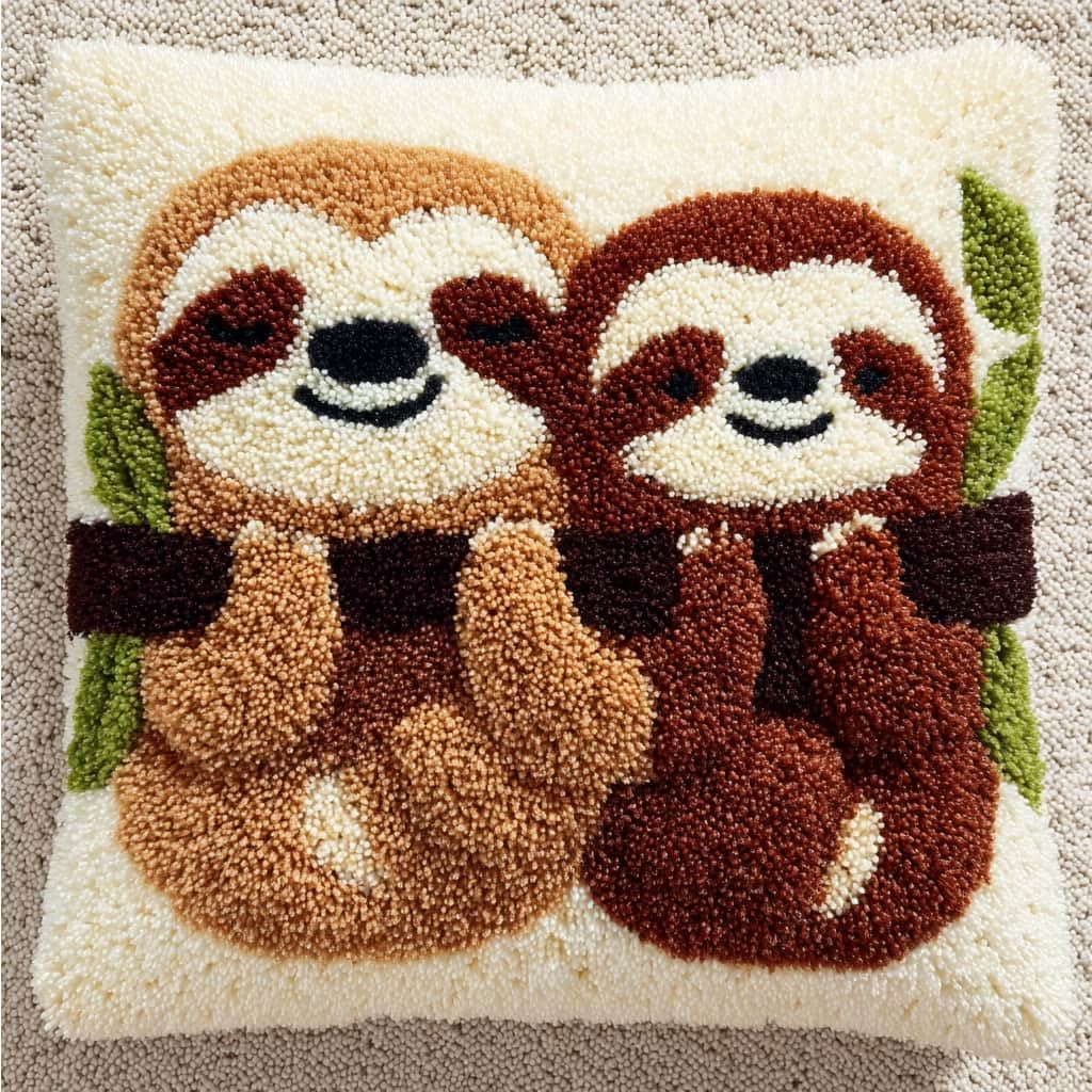 AxiangziK Latch Hook Pillow Kit for Adults,Sloths 43X43Cm Handmade Embroidery Kits,Cross Stitch Sofa Cushion Cover with Crochet Yarn for Beginners and Home Decor