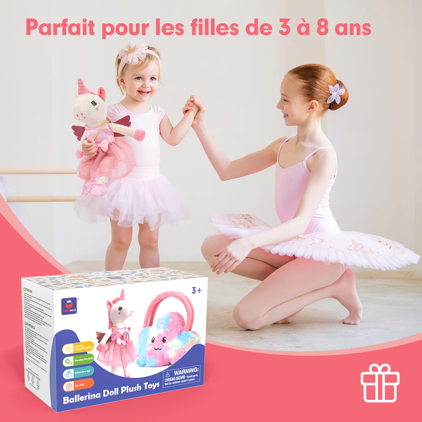hahaland Licorne Peluche pour Filles 3+ Ans, Licorne à Habiller avec 3 Ensembles de Vêtements & 1 Sac Nuage en Fourrure, Jouet Créatif Jeu de Rôle, Cadeaux Anniversaire pour Fille 3 4 5 6 7 Ans