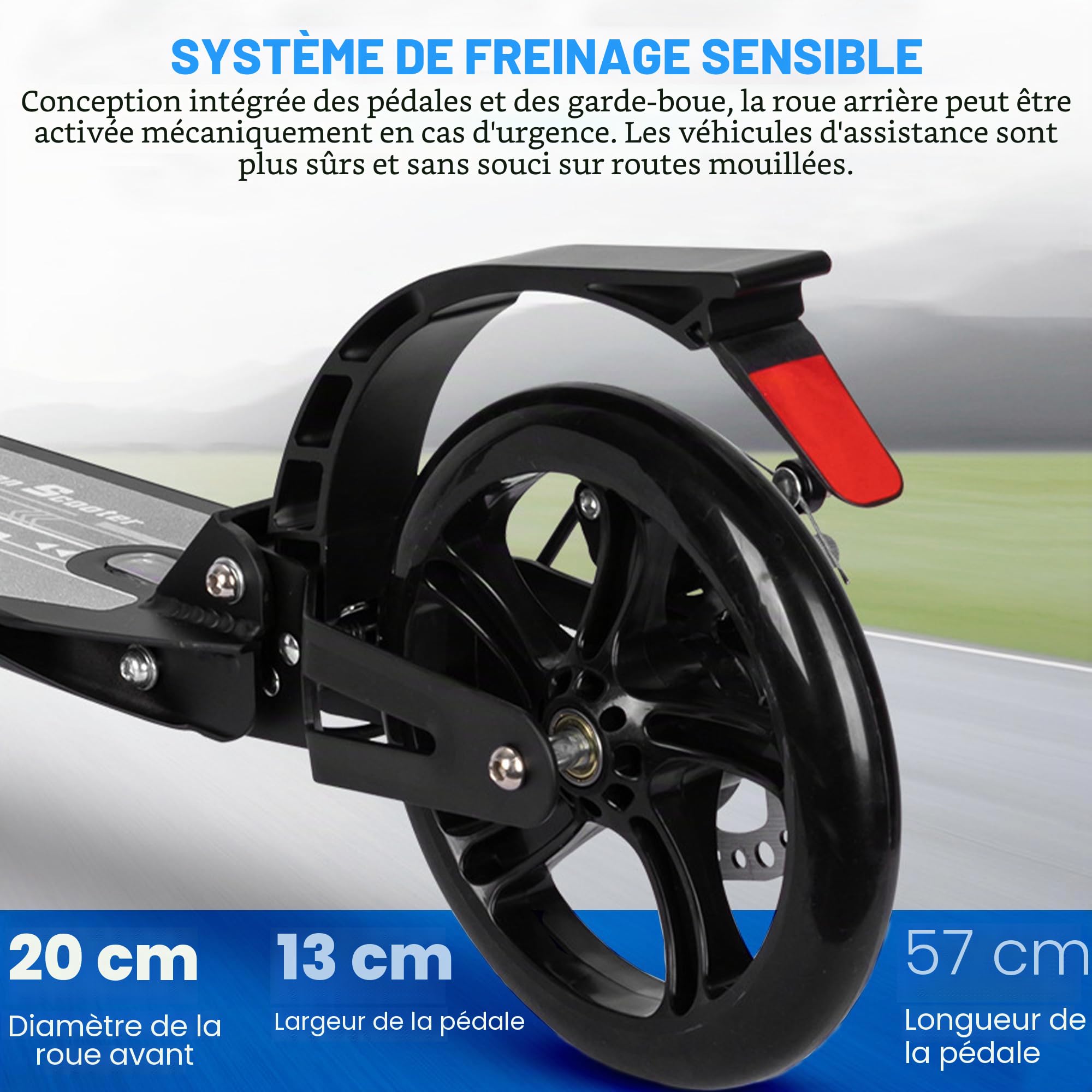 Habib Gruppe Trottinette de ville pour adulte - En aluminium - Pliable - 200 mm - Grandes roues - Double suspension - Hauteur réglable - Frein à main réglable - Charge maximale : 100 kg - À partir de