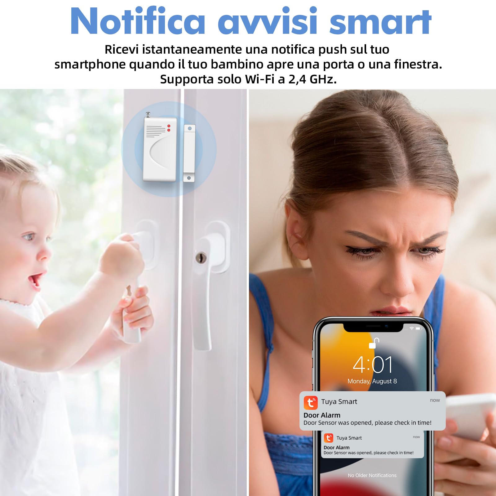 Sistema di allarme Kit WIFI, Allarme Casa da 120 dB con sensore di movimento, sensore per porte e finestre e Telecomando, Antifurto Sistema di Allarme per capannoni, camper, garage(Nero)