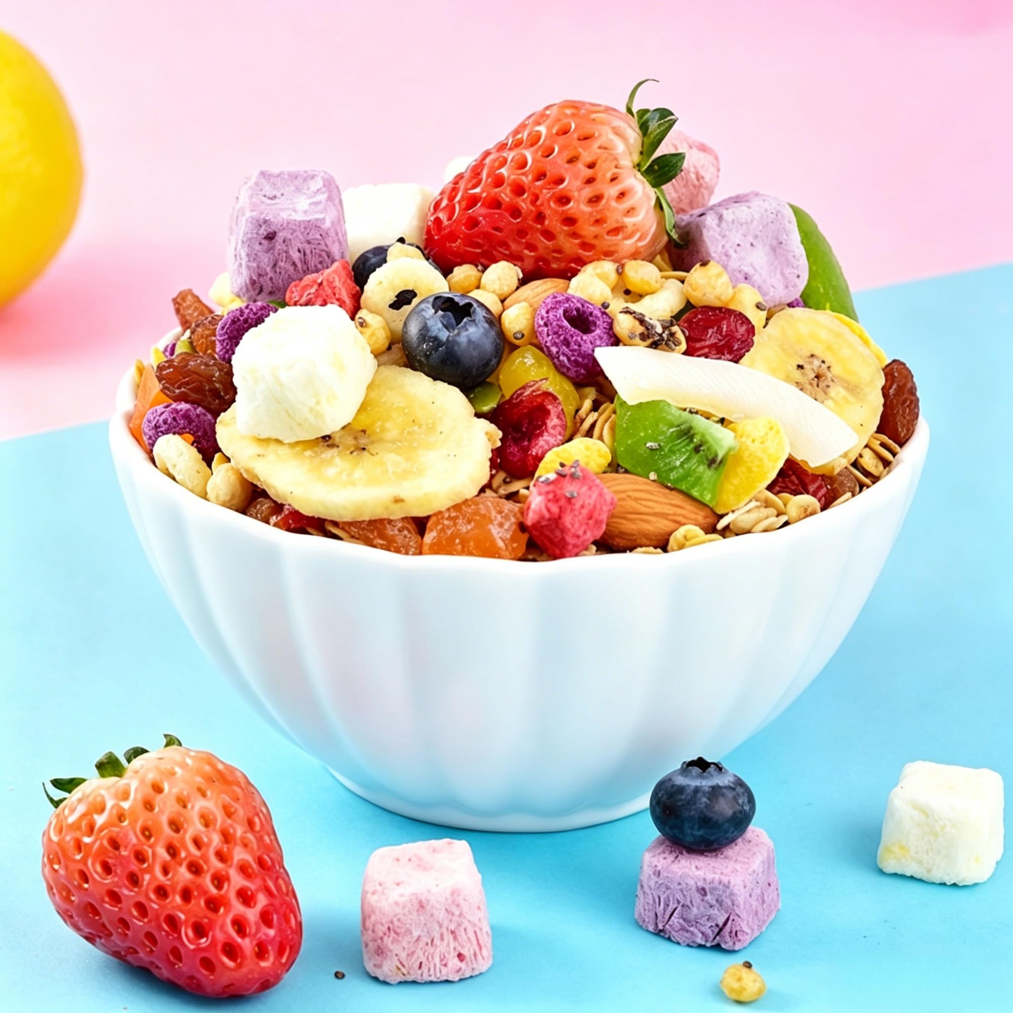 Cereal de yogur con semillas de chía: avena mezclada con trozos de fruta y bocadillos integrales(3pcs)