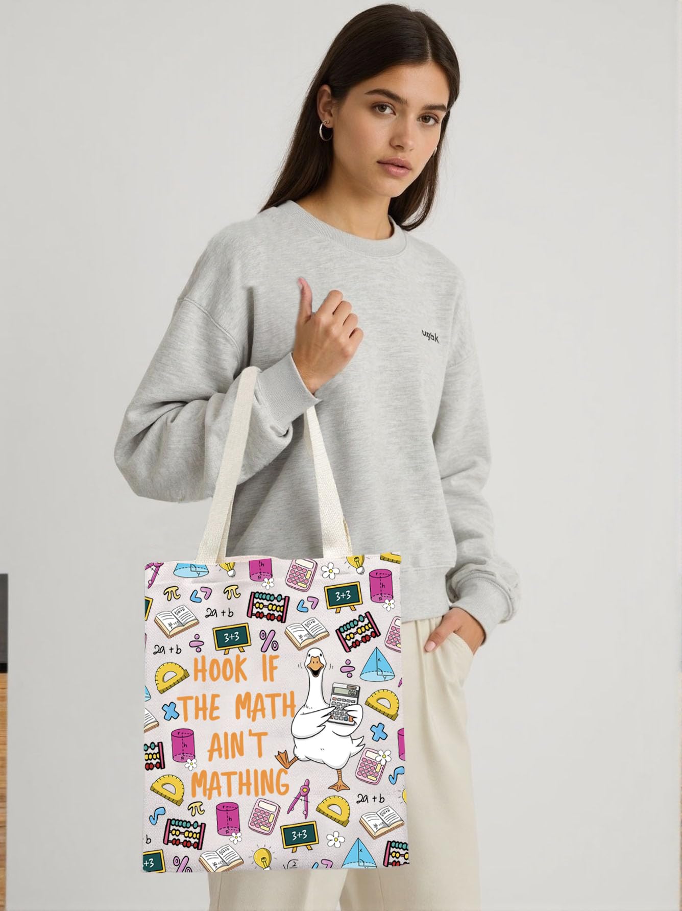Silly Goose Math Teacher Appreciation Tote Bag Teacher Day Gift Math Mathematics Lover Gift Hook If The Math Ain’t Mathing Gift (Mathing Tote) - Image 3
