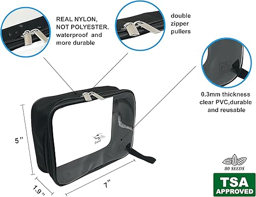 Miniatura 2 de Bolsa de aseo transparente aprobada por la TSA con PVC transparente impermeable y nailon de alta necesidad, aerolínea 3-1-1, bolsa transparente de
