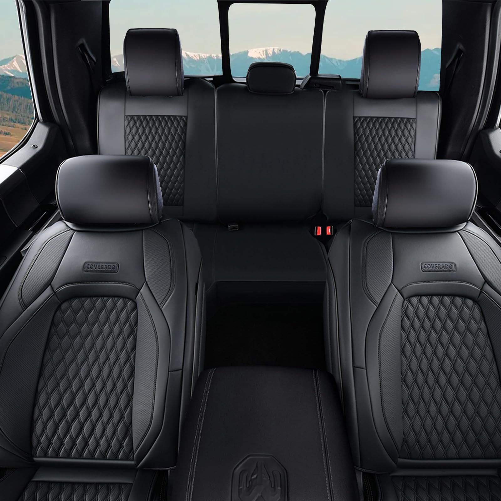 coverado leather car seat covers full set, dodge waterproof seat covers for car fit for 2009-2018 dodge ram 1500, 2010-2024 2500 3500 automotive vehicle seat covers protector for trucks, black